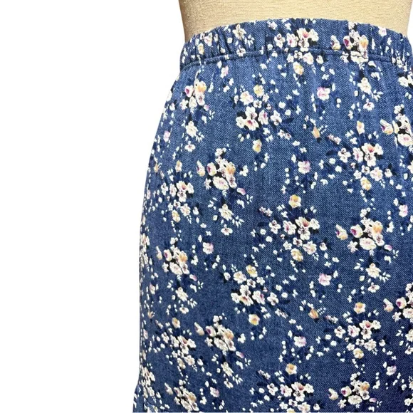 Espresso Floral Tiered Blue and White Skirt with Slit Size Medium/Large - Picture 3 of 4